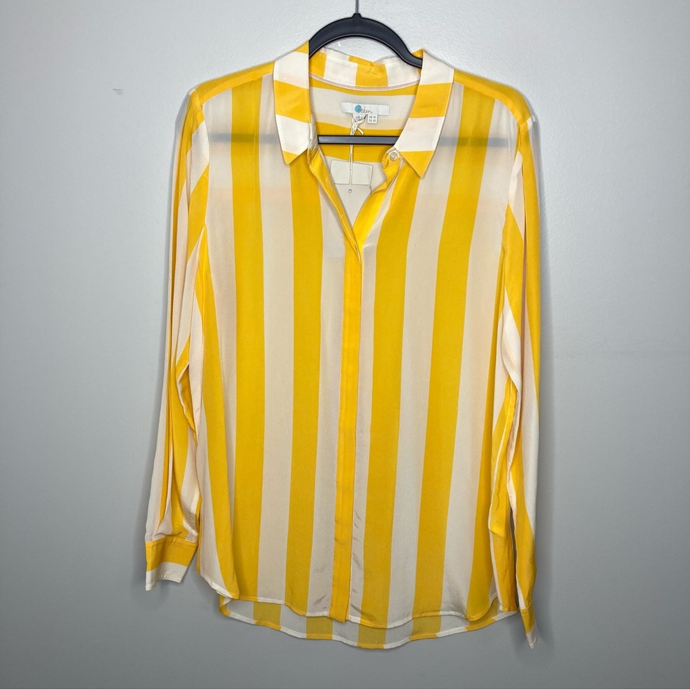 Boden Yellow and White Striped Button-Down Shirt